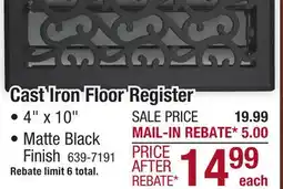 Menards 4 x 10 Matte Black Cast Iron Charleston Floor Register offer