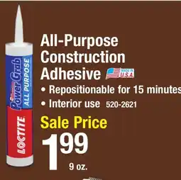 Menards Loctite Power Grab All Purpose Construction Adhesive - 9 oz offer