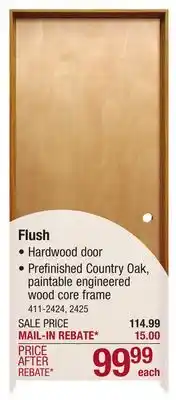 Menards Mastercraft 30W x 80H Hardwood Flush Prehung Interior Door - Right Inswing offer