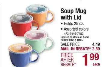 Menards On the Go 25 ounce Soup Mug/Coffee Mug with Vented Lid Red Two Tone Stoneware offer