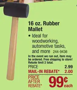 Menards Tool Shop 16 oz. Rubber Mallet with Wooden Handle offer