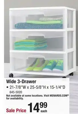 Menards Sterilite 21-7/8W White 3-Drawer Storage Cart offer