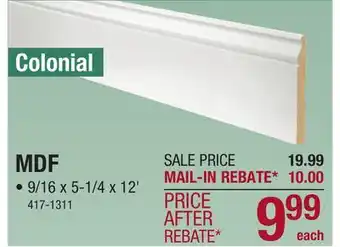 Menards Mastercraft 9/16 x 5-1/4 x 12' Prefinished Brite White MDF Colonial Base Moulding 163E offer