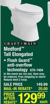 Menards Craft + Main Medford Flush Guard 2-Piece White Plus Height Tall Elongated Toilet offer