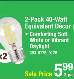 Menards Feit Electric Enhance 40 Watt Equivalent Clear Dimmable A15 E26 Soft White LED Light Bulb - 2 Pack offer