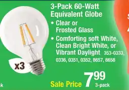 Menards Feit Electric Enhance 60 Watt Equivalent Clear Dimmable G25 E26 Warm White LED Light Bulb - 3 Pack offer