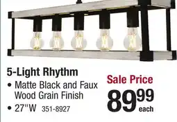 Menards Patriot Lighting Rhythm Matte Black and Faux Wood Grain 5-Light Island Light offer