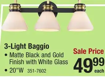 Menards Patriot Lighting Baggio 3-Light Matte Black and Gold Vanity Light offer