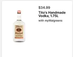 Walgreens Tito's Handmade Vodka, 1.75L offer