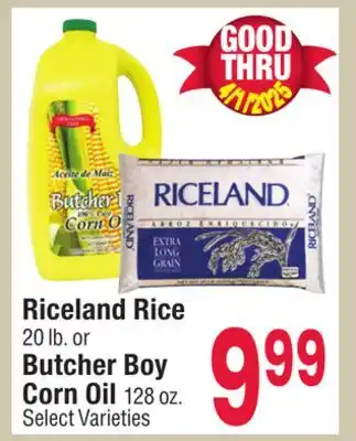 Jewel-Osco Riceland Rice 20 lb. or Butcher Boy Corn Oil 128 oz offer