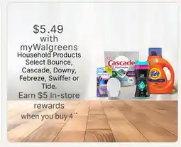 Walgreens Household Products Select Bounce, Cascade, Downy, Febreze, Swiffer or Tide offer