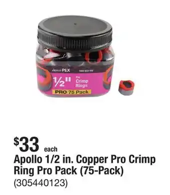 The Home Depot Apollo 1/2 in. Copper Pro Crimp Ring Pro Pack (75-Pack) offer