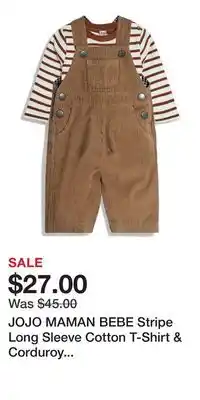 Nordstrom JOJO MAMAN BEBE Stripe Long Sleeve Cotton T-Shirt & Corduroy Overalls Set offer