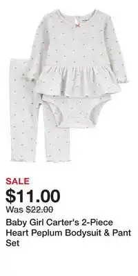 Kohl's Baby Girl Carter's 2-Piece Heart Peplum Bodysuit & Pant Set offer