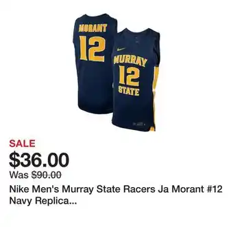 Dick's Sporting Goods Nike Men's Murray State Racers Ja Morant #12 Navy Replica Basketball Jersey offer