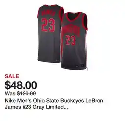 Dick's Sporting Goods Nike Men's Ohio State Buckeyes LeBron James #23 Gray Limited Basketball Jersey offer