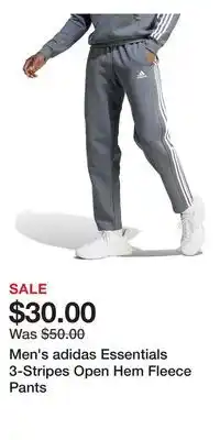 Kohl's Men's adidas Essentials 3-Stripes Open Hem Fleece Pants offer