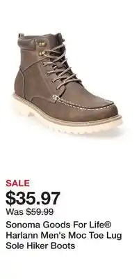 Kohl's Sonoma Goods For Life Harlann Men's Moc Toe Lug Sole Hiker Boots offer