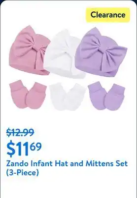 Walmart Zando Infant Hat and Mittens Set (3-Piece) offer