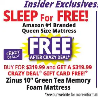 Ocean State Job Lot Zinus 10 Green Tea Memory Foam Mattress offer