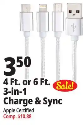 Ocean State Job Lot TechBunch 3-in-1 USB Charging Cable 4' offer