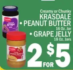 C Town KRASDALE PEANUT BUTTER 16 Oz. Jar, GRAPE JELLY 18 Oz. Jars offer