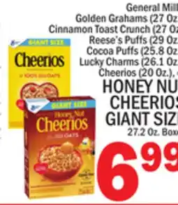 C Town HONEY NUT CHEERIOS GIANT SIZE, 27.2 Oz. Boxes offer