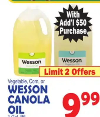 Bravo Supermarkets WESSON VEGETABLE, CORN OR CANOLA OIL offer