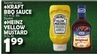 Bravo Supermarkets KRAFT BBQ SAUCE 17.5-18 Oz. Btls. Squeeze, HEINZ YELLOW MUSTARD 14 Oz offer