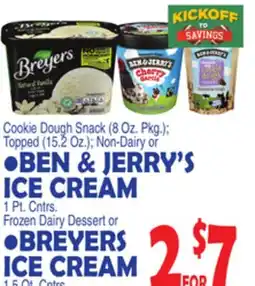 Bravo Supermarkets BEN & JERRY'S ICE CREAM 1 Pt. Cntrs. BREYERS ICE CREAM offer