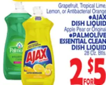 Bravo Supermarkets AJAX DISH LIQUID, PALMOLIVE ESSENTIAL CLEAN DISH LIQUID 28 Oz. Btls offer