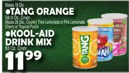 Bravo Supermarkets TANG ORANGE 58.9 Oz. Cnstr., KOOL-AID DRINK MIX 63 Oz. Cnstr offer