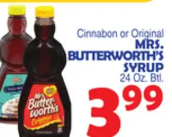 Bravo Supermarkets MRS. BUTTERWORTH'S SYRUP offer