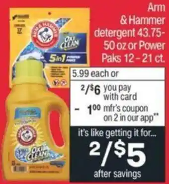 CVS Arm & Hammer Detergent 43.75-50 oz Or Power Paks offer