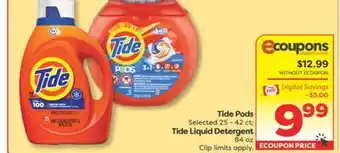 Weis Markets Tide Pods Selected 25-42 ct Tide Liquid Detergent 84 oz offer