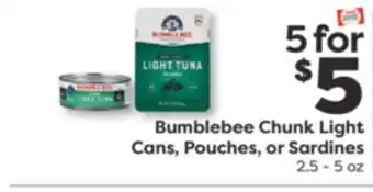 Weis Markets Bumblebee Chunk Light Cans, Pouches, or Sardines offer