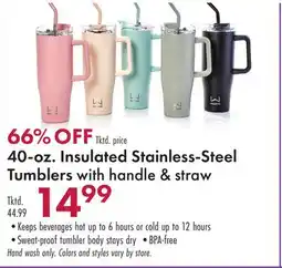 Boscov's 40-oz. Insulated Stainless-Steel Tumblers with handle & straw offer