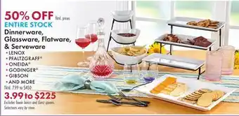 Boscov's ENTIRE STOCK Dinnerware, Glassware, Flatware, & Serveware offer