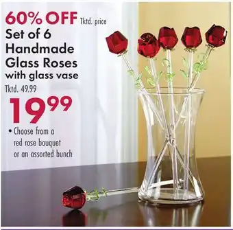 Boscov's Set of 6 Handmade Glass Roses with glass vase offer