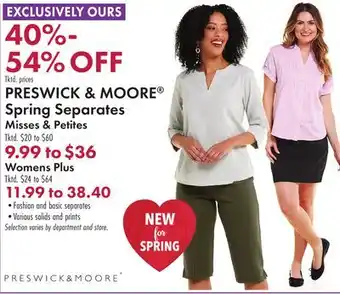 Boscov's PRESWICK & MOORE Spring Separates offer