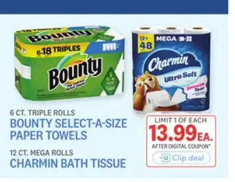 Kings Food Markets 6 CT. TRIPLE ROLLS BOUNTY SELECT-A-SIZE PAPER TOWELS 12 CT. MEGA ROLLS CHARMIN BATH TISSUE offer