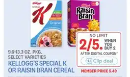 Kings Food Markets KELLOGG'S SPECIAL K OR RAISIN BRAN CEREAL offer