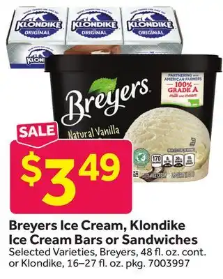 Stop&Shop Breyers Ice Cream, Klondike Ice Cream Bars or Sandwiches offer