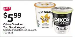 Stop&Shop Oikos Greek or Too Good Yogurt offer