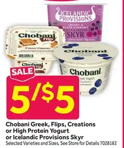 Stop&Shop Chobani Greek, Flips, Creations or High Protein Yogurt or Icelandic Provisions Skyr offer