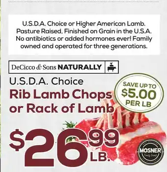 DeCicco & Sons Rib Lamb Chops or Rack of Lamb offer