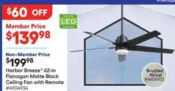 Lowe's 62-in Flanagan Matte Black Ceiling Fan with Remote offer