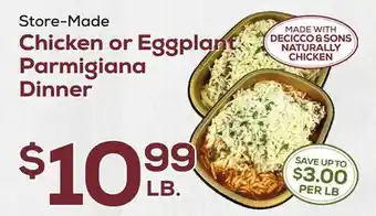 DeCicco & Sons Chicken or Eggplant Parmigiana Dinner offer