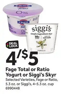 Stop&Shop Fage Total or Ratio Yogurt or Siggi's Skyr offer