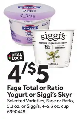 Stop&Shop Fage Total or Ratio Yogurt or Siggi's Skyr offer